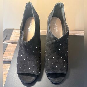 Lord & Taylor Black Studded Peep-Toe Heels